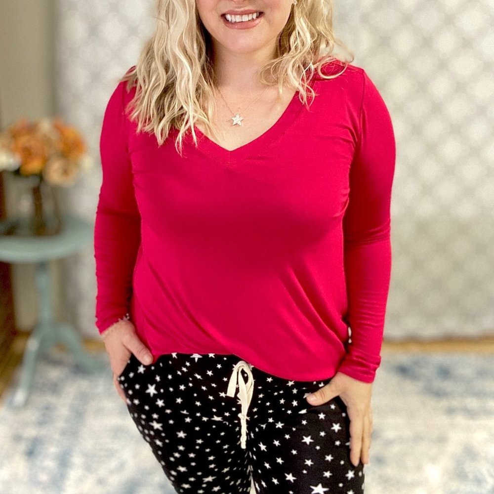 Basic Burgundy Long Sleeve Top - Picture 2 of 2